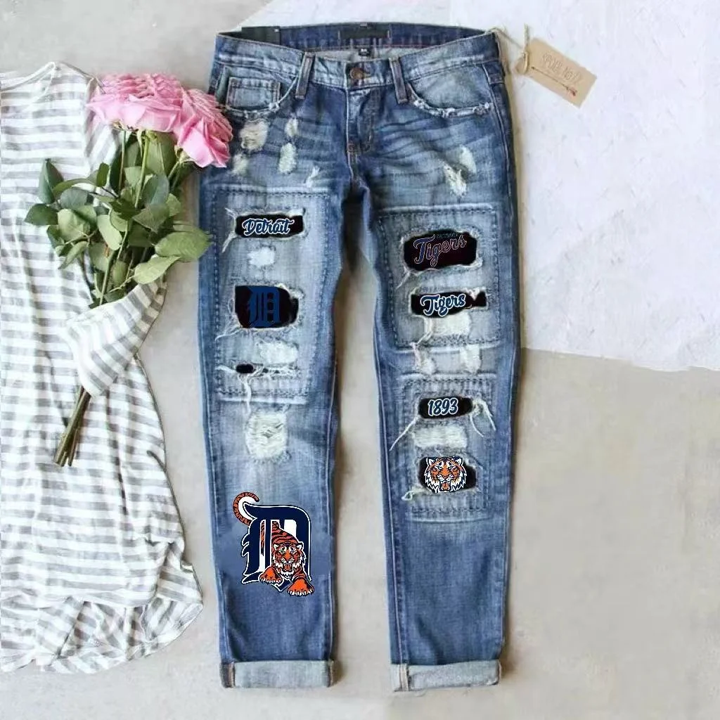 casual fashion perforated printed jeans - Baseswear