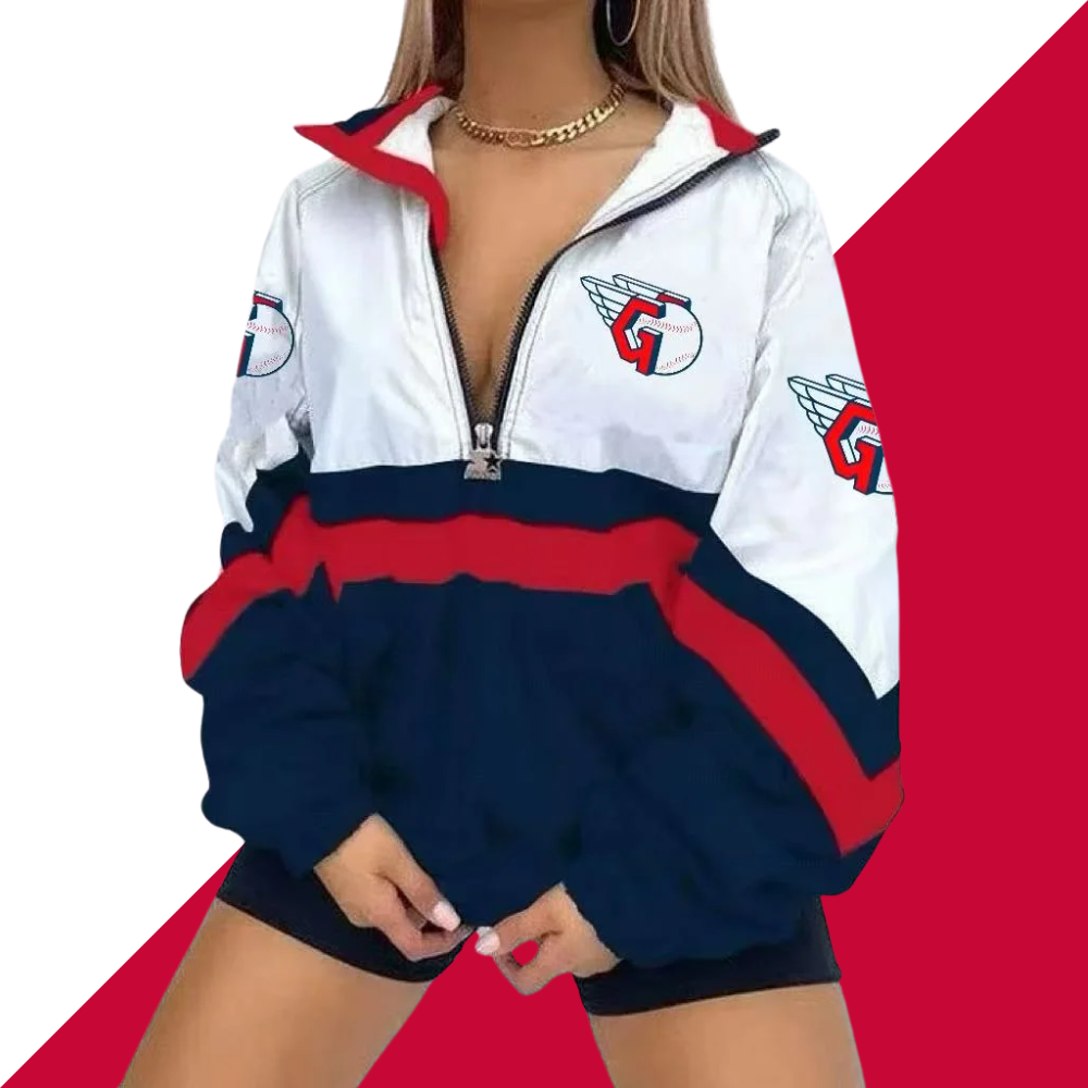 Women's Baseball Print V Neck Zipper Sweatshirt Jacket - Baseswear