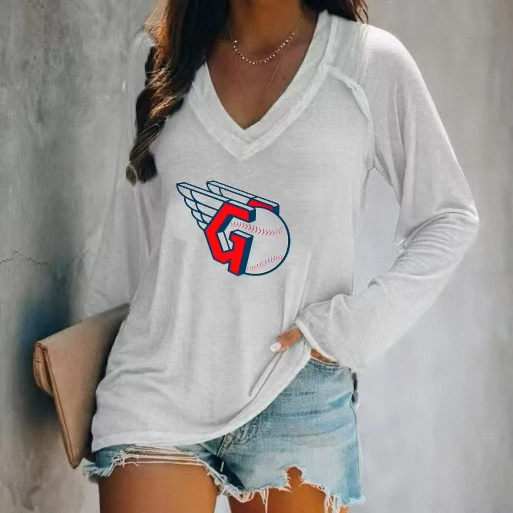 V-neck Patchwork Casual Printed T-shirt for Women - Baseswear