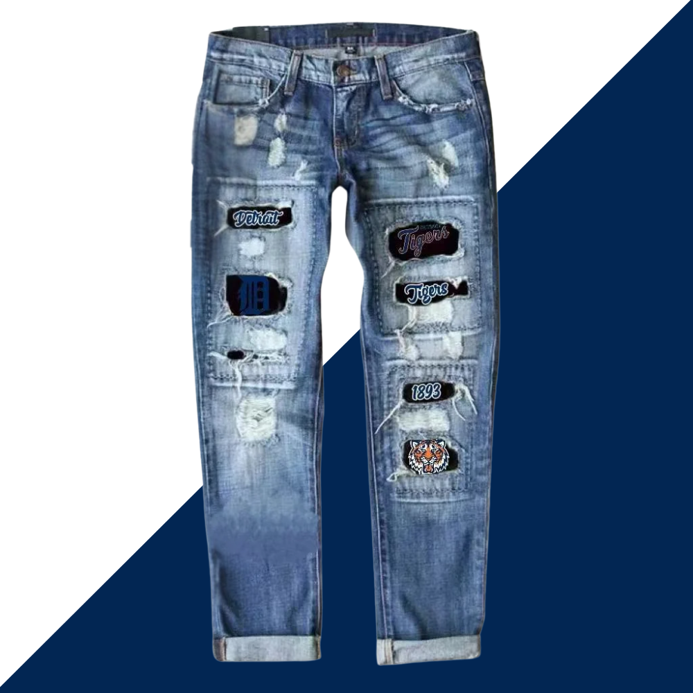 casual fashion perforated printed jeans - Baseswear
