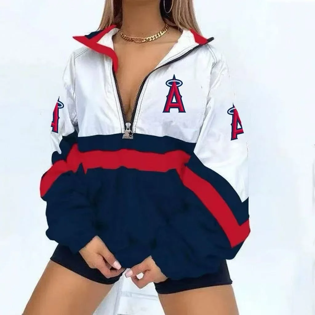 Women's Football Print V Neck Zipper Sweatshirt Jacket - Baseswear