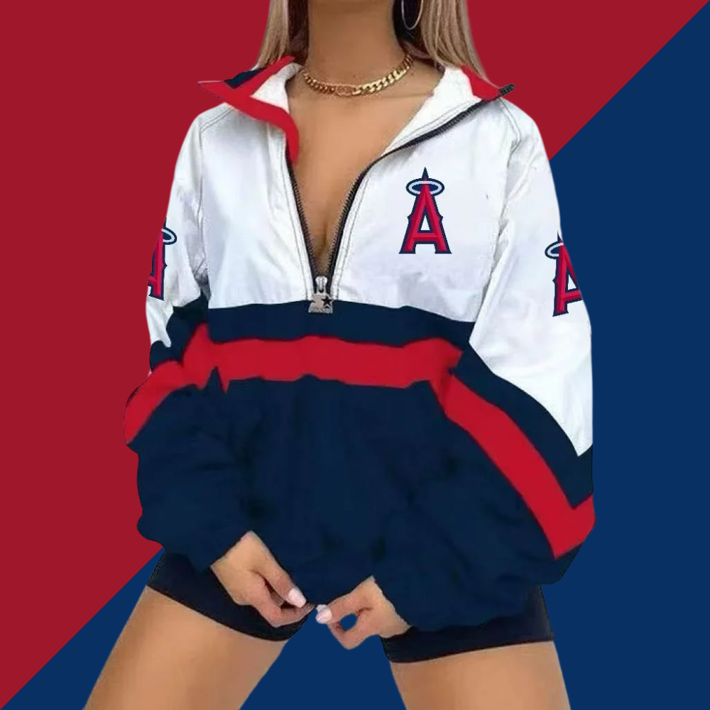 Women's Football Print V Neck Zipper Sweatshirt Jacket - Baseswear