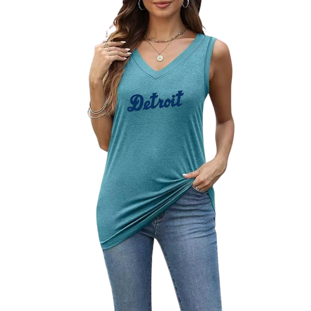 Simple V-Neck Sleeveless Tank Top-Detroit Tigers - Baseswear