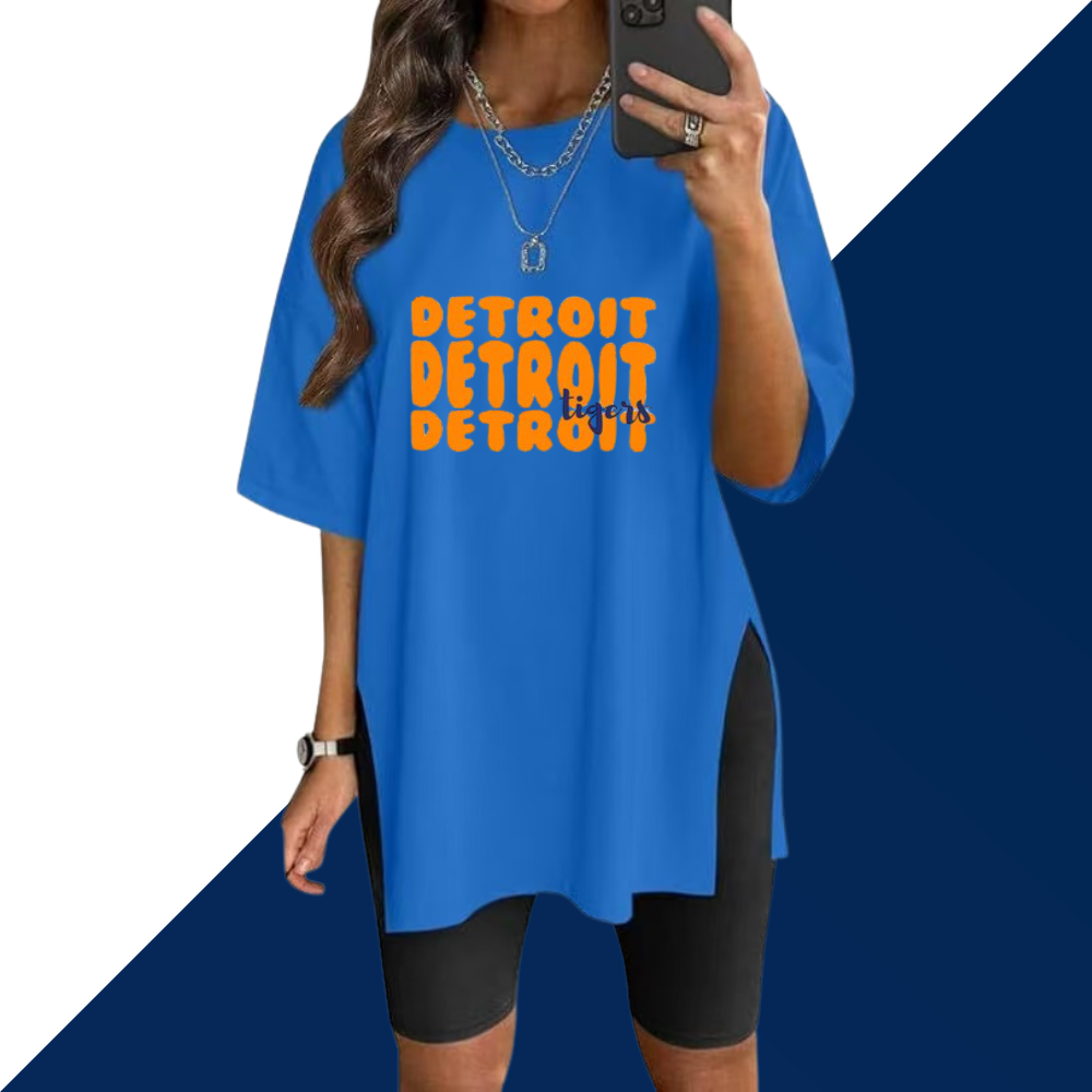 Stylish Printed Side-Slit Crew Neck T-Shirt-Detroit Tigers - Baseswear