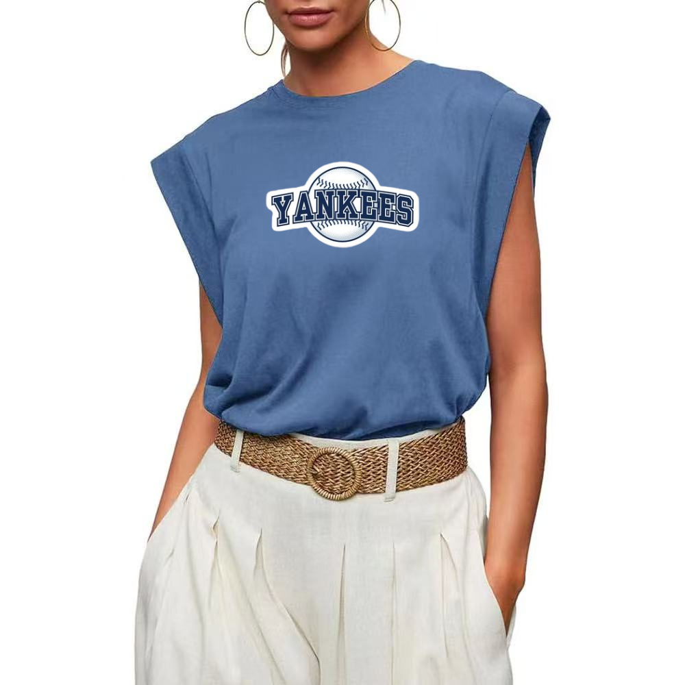 Casual Printed Sleeveless T-Shirt-New York Yankees - Baseswear