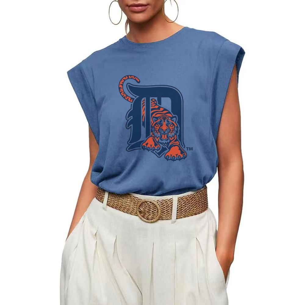 Casual Printed Sleeveless T-Shirt-Detroit Tigers - Baseswear