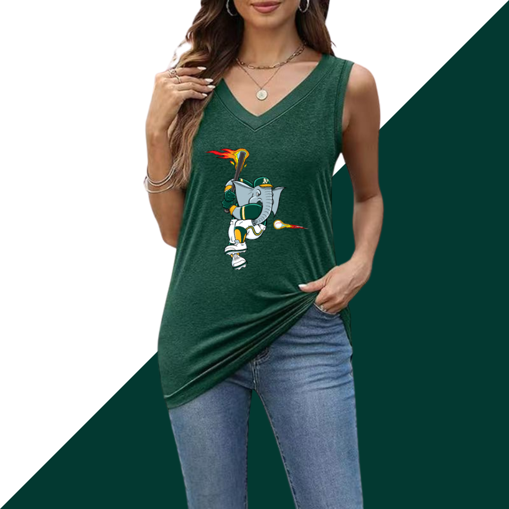 Simple V-Neck Sleeveless Tank Top-Oakland Athletics - Baseswear
