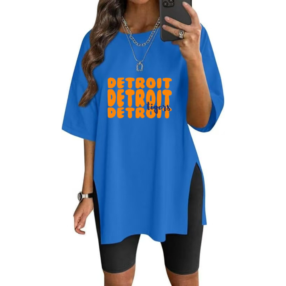 Stylish Printed Side-Slit Crew Neck T-Shirt-Detroit Tigers - Baseswear