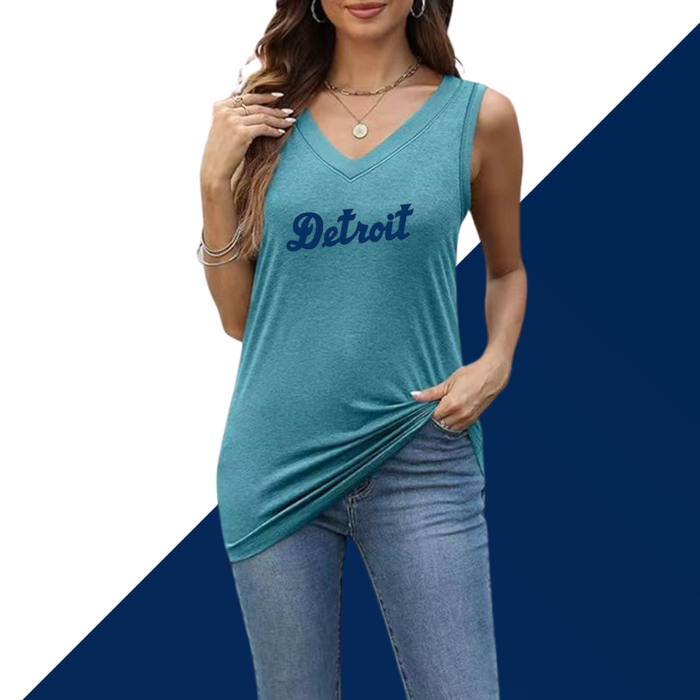 Simple V-Neck Sleeveless Tank Top-Detroit Tigers - Baseswear