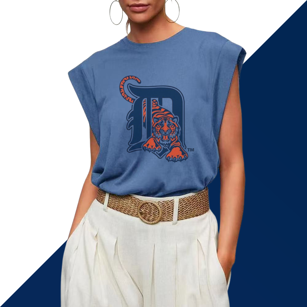 Casual Printed Sleeveless T-Shirt-Detroit Tigers - Baseswear