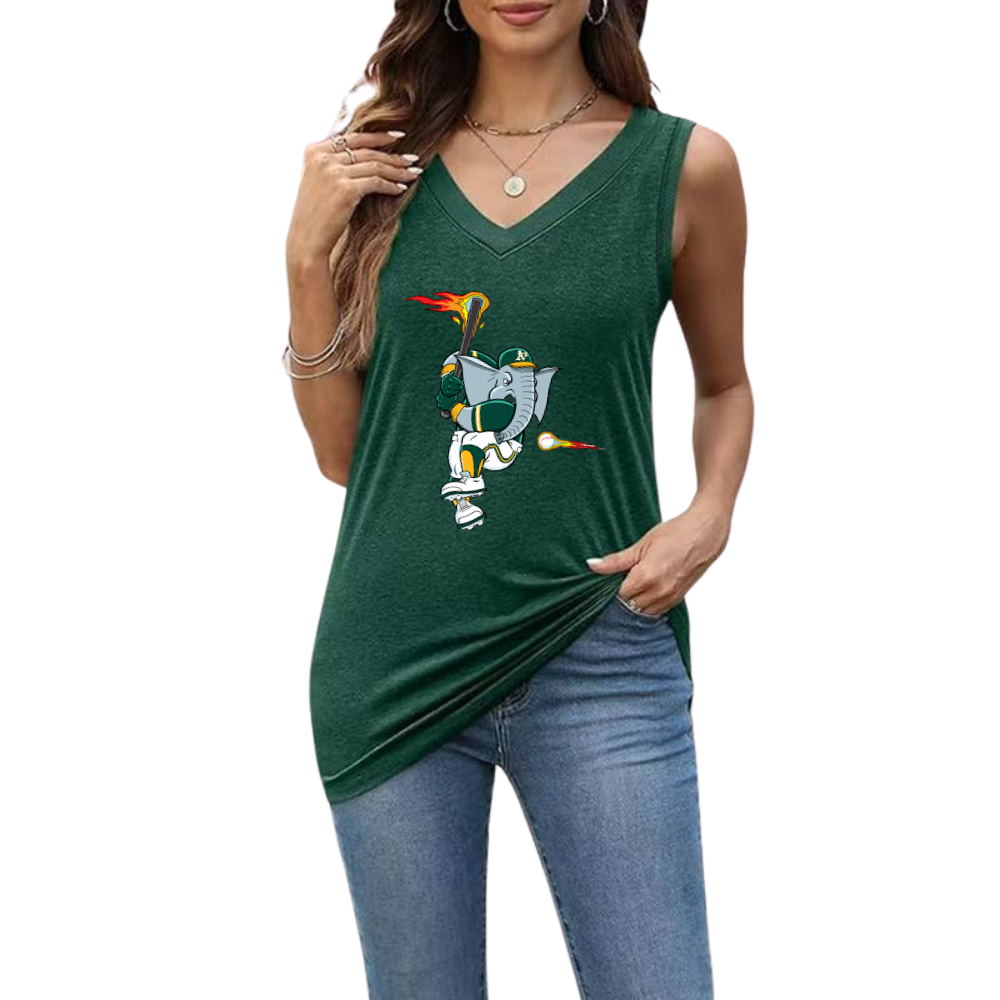 Simple V-Neck Sleeveless Tank Top-Oakland Athletics - Baseswear